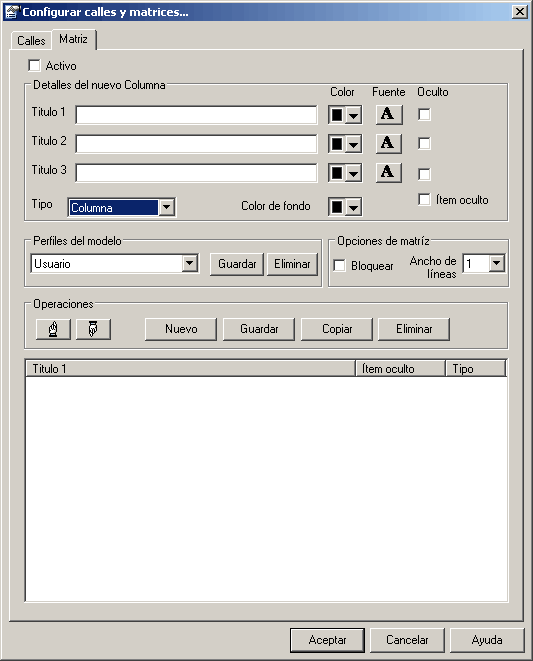 swimlanes matrix dialog